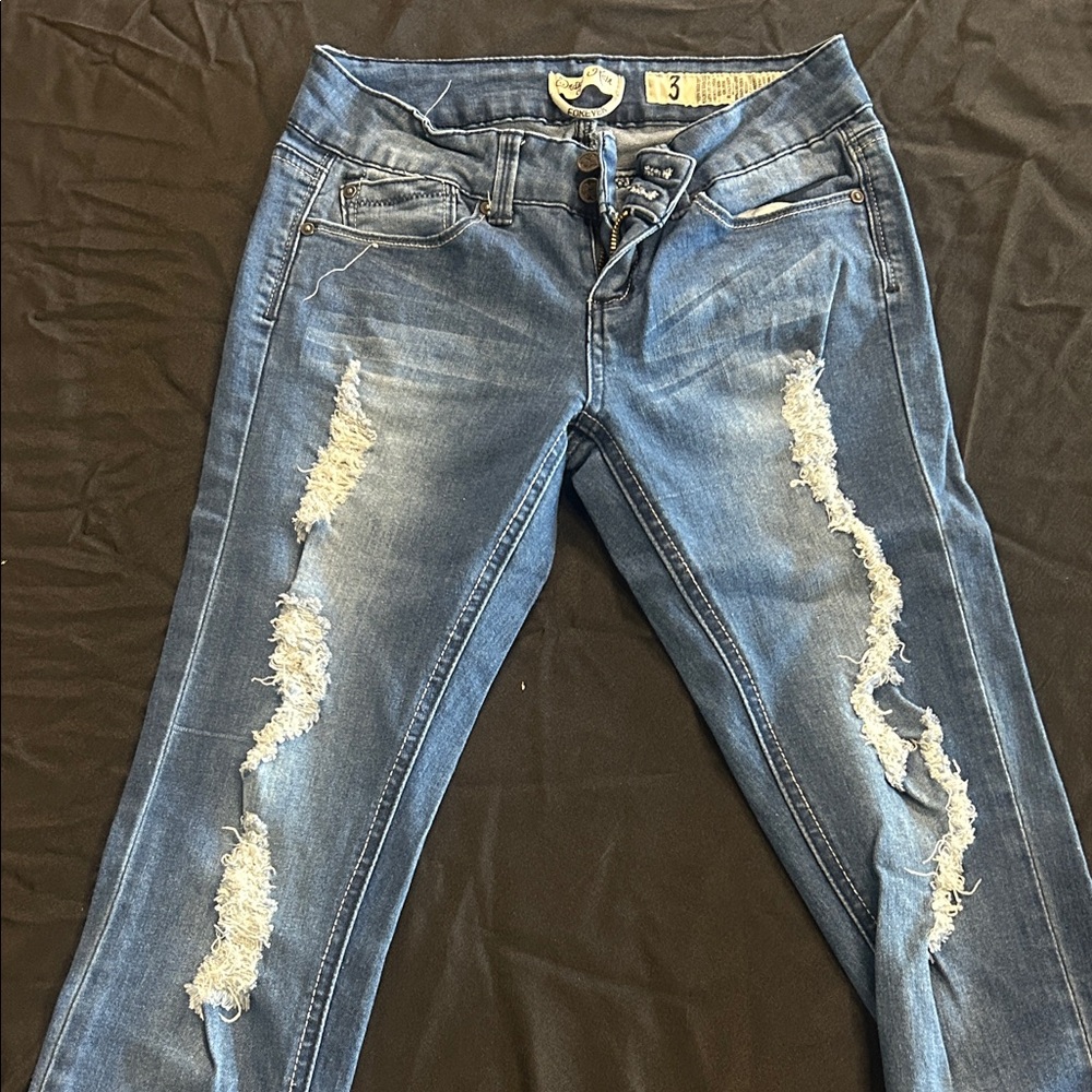 Indigo Rein Ripped Blue Ankle Jeans